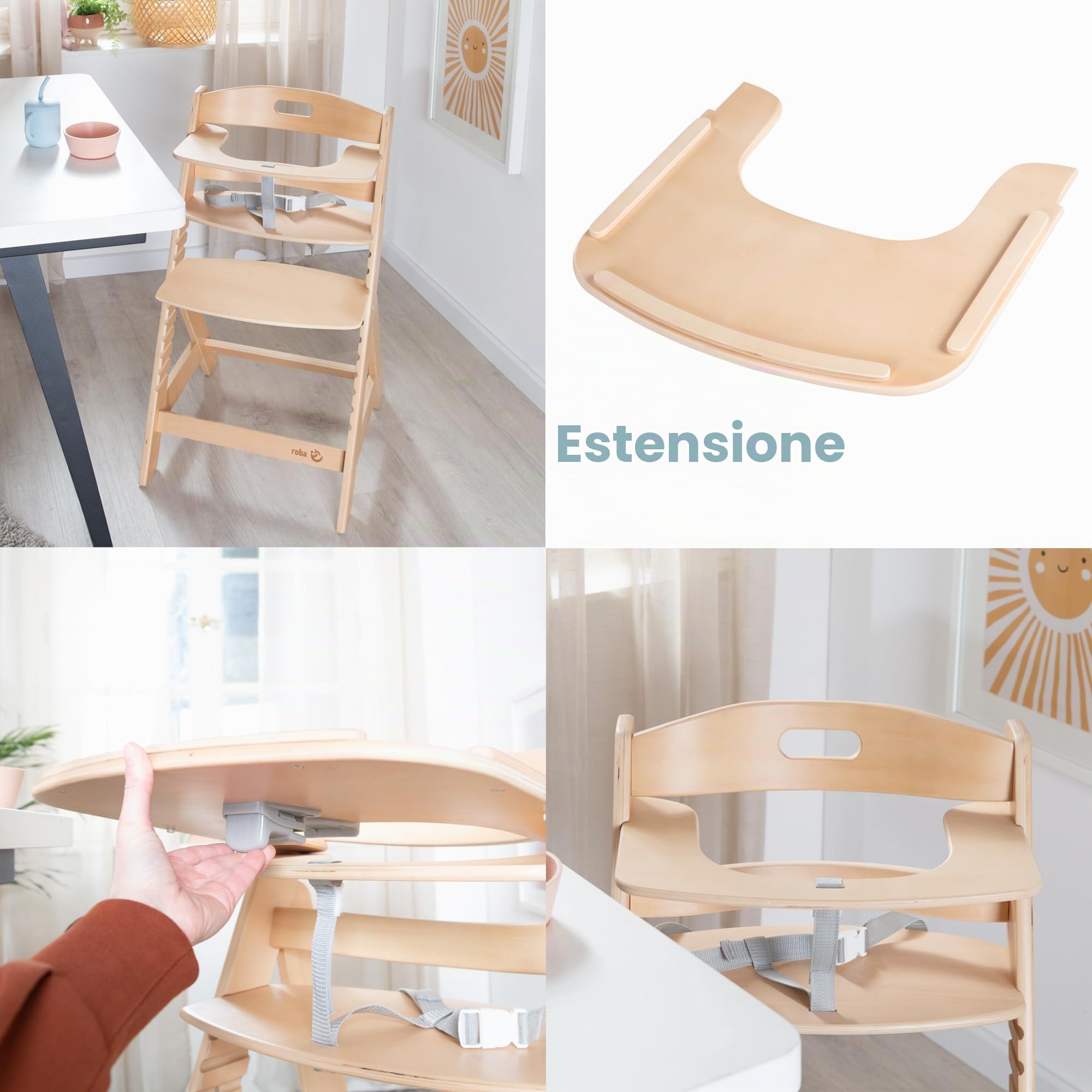 roba seggiolone per bambini Liv Up - Seggiolone in legno che cresce con il bambino - Seggiolone regolabile con cintura di sicurezza - da 6 mesi fino a 70 kg - Naturale-FSC