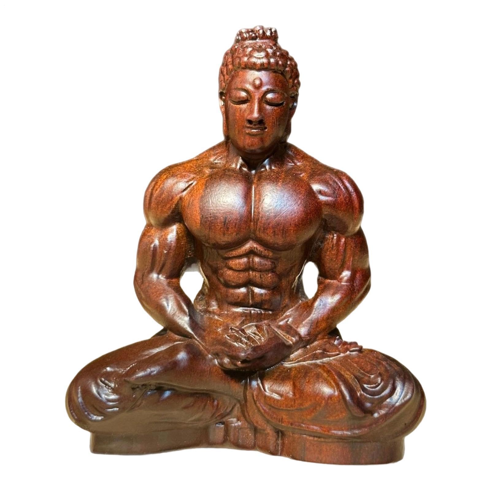 Figurine Bouddha Musculaire en Bois Sculpture de Table Décor