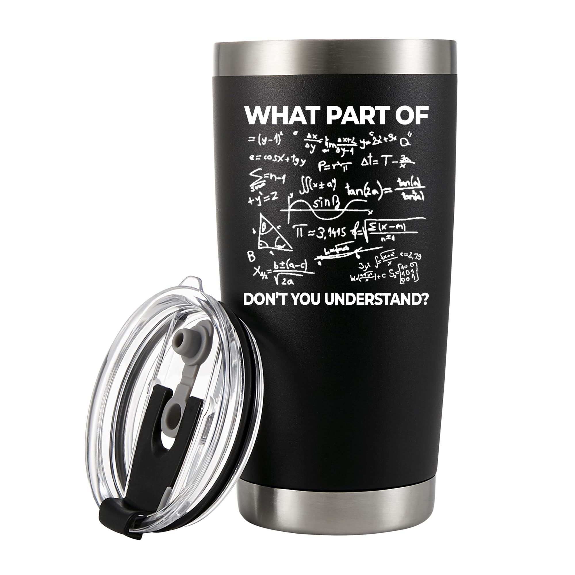 Panvola What Part of Don't You Understand Engineer Gifts Funny Sarcastic Math Teacher Vacuum Insulated Stainless Steel Tumbler with Removable Lid and Straw 20 oz Black