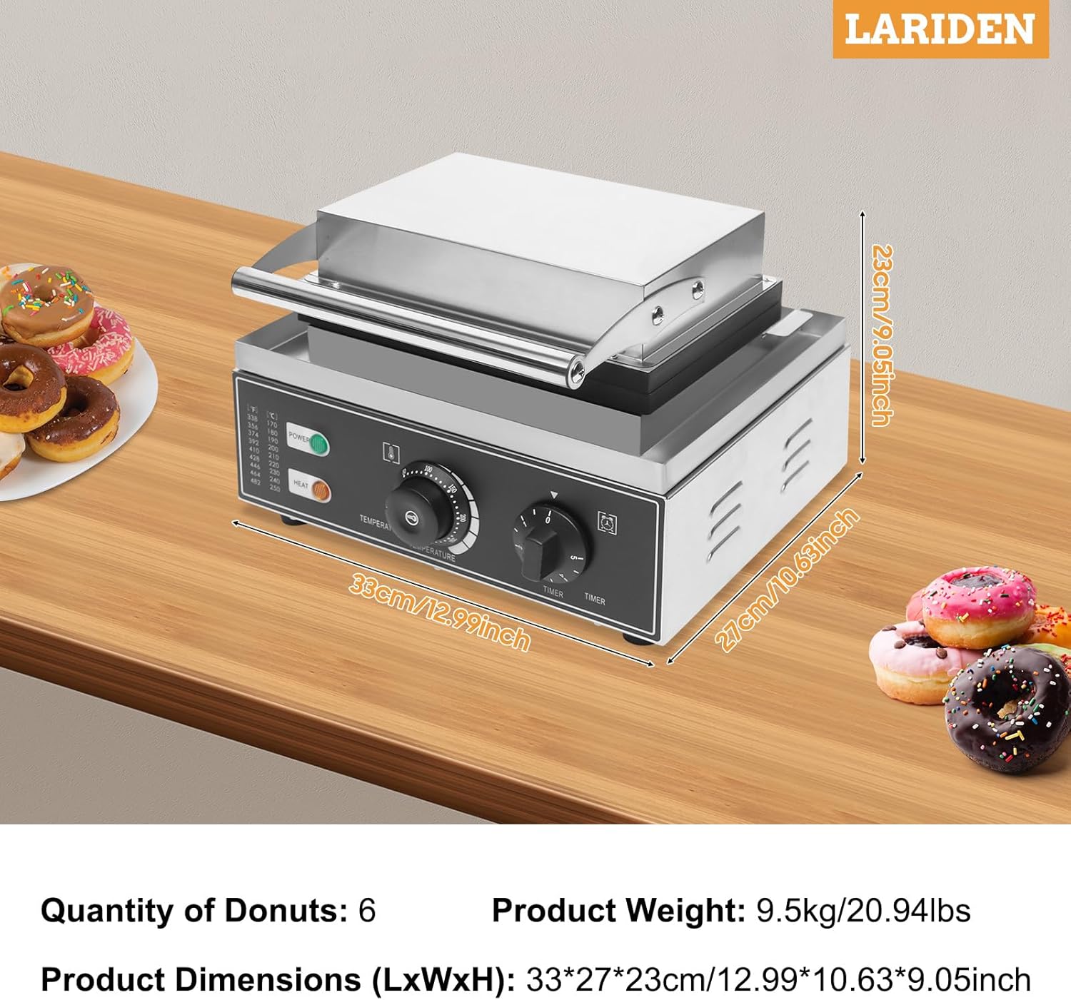 Electric Donut Maker, 1550W Commercial Doughnut Maker, Non-Stick Commercial Electric Donut Machine Makes 6 Doughnuts, Suitable for Restaurant and Home