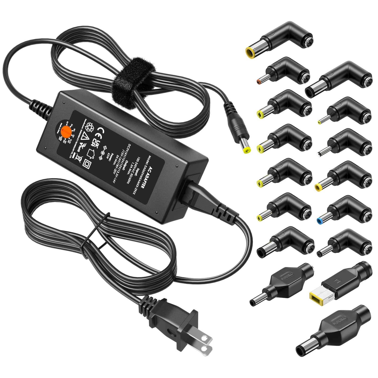 Powseed 65W Universal Laptop Charger for Lenovo HP Dell Acer ASUS Gateway Samsung Monitor Power Cord 5V 6V 10V 12V 13.5V 14V 15V 16V 18V 18.5V 19V 19.5V 20V DC Power Supply AC Adapter with 16 Tips