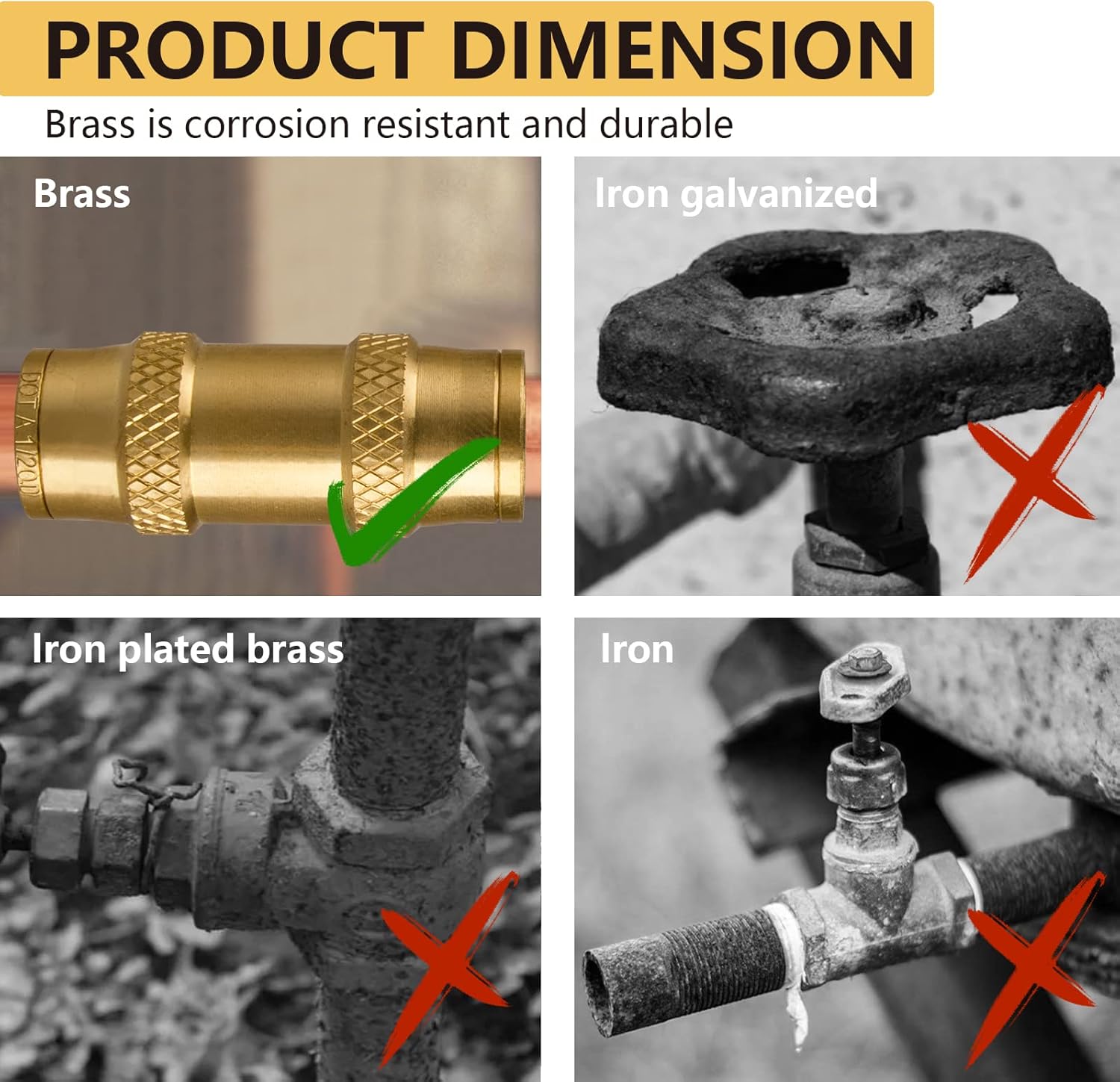ANRIWT Air Brake Line Fittings,1/2" DOT Air Fittings Brass Push in Fitting, Push to Connect Union Fittings, Air Brake Union 1/2" Tube OD for Trucks Trailers Use and Industria Workshops (4 PCS) - - 