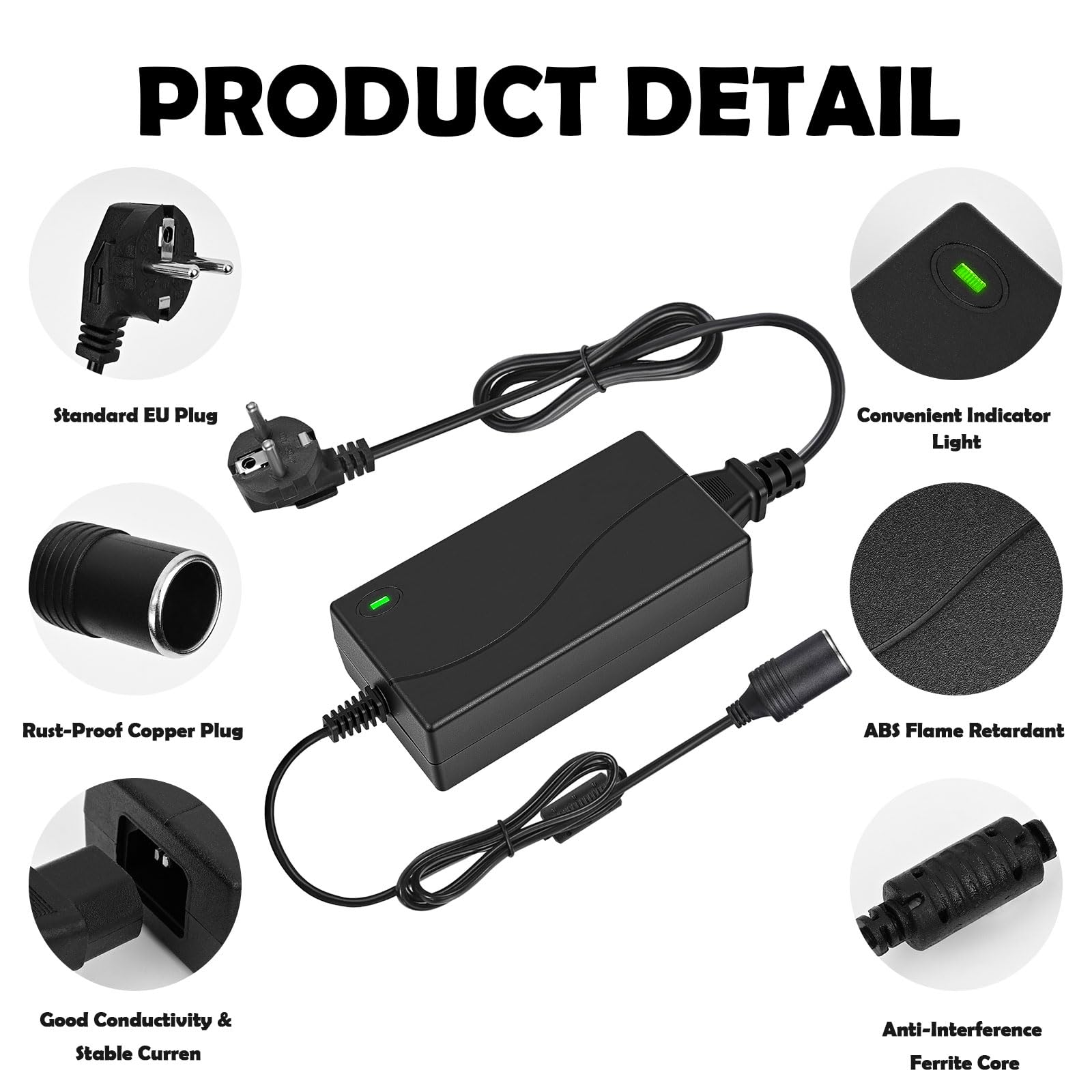 Adaptador Mechero Coche a Enchufe, 5A/60W Transformador 12V a 220, Convertidor 12V 220V, con Encendidor de Cigarrillo de Coche, para Nevera de Coche, Inflador de Neumáticos, Aspiradora de Coch