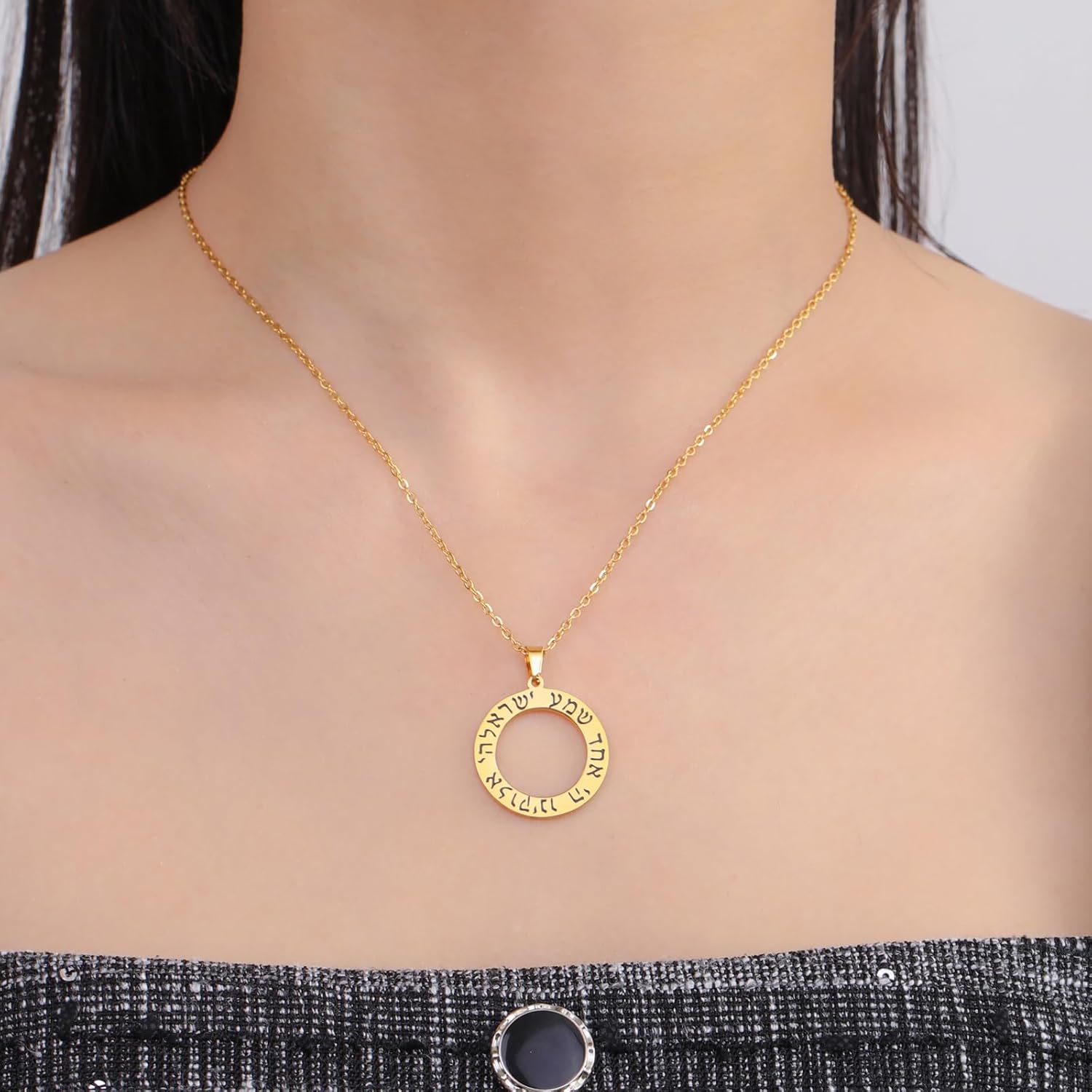 VASSAGO Hebrew Prayer Necklace for Women Men Stainless Steel Shema Yisrael Star of David Pendant Jewish Religious Blessing Jewelry - Image 5