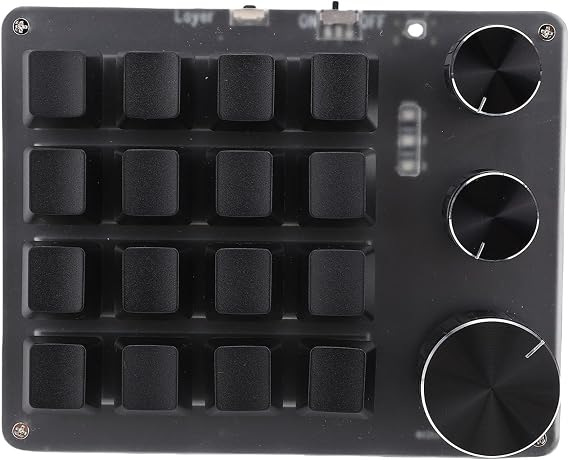 16 Keys 3 Knobs Macro Programmable Keyboard, 3 Modes Customize Mechanical Keypad, Blue Switch Hot Swappable Numpad, Gaming Keyboard with Light (Black)