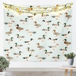 Feelyou Duck Pattern Tapestry Green Ducks Wall Art for Living Room Bedroom Wildlife Wall Hanging Blanket Home Decor Small 51"x59"