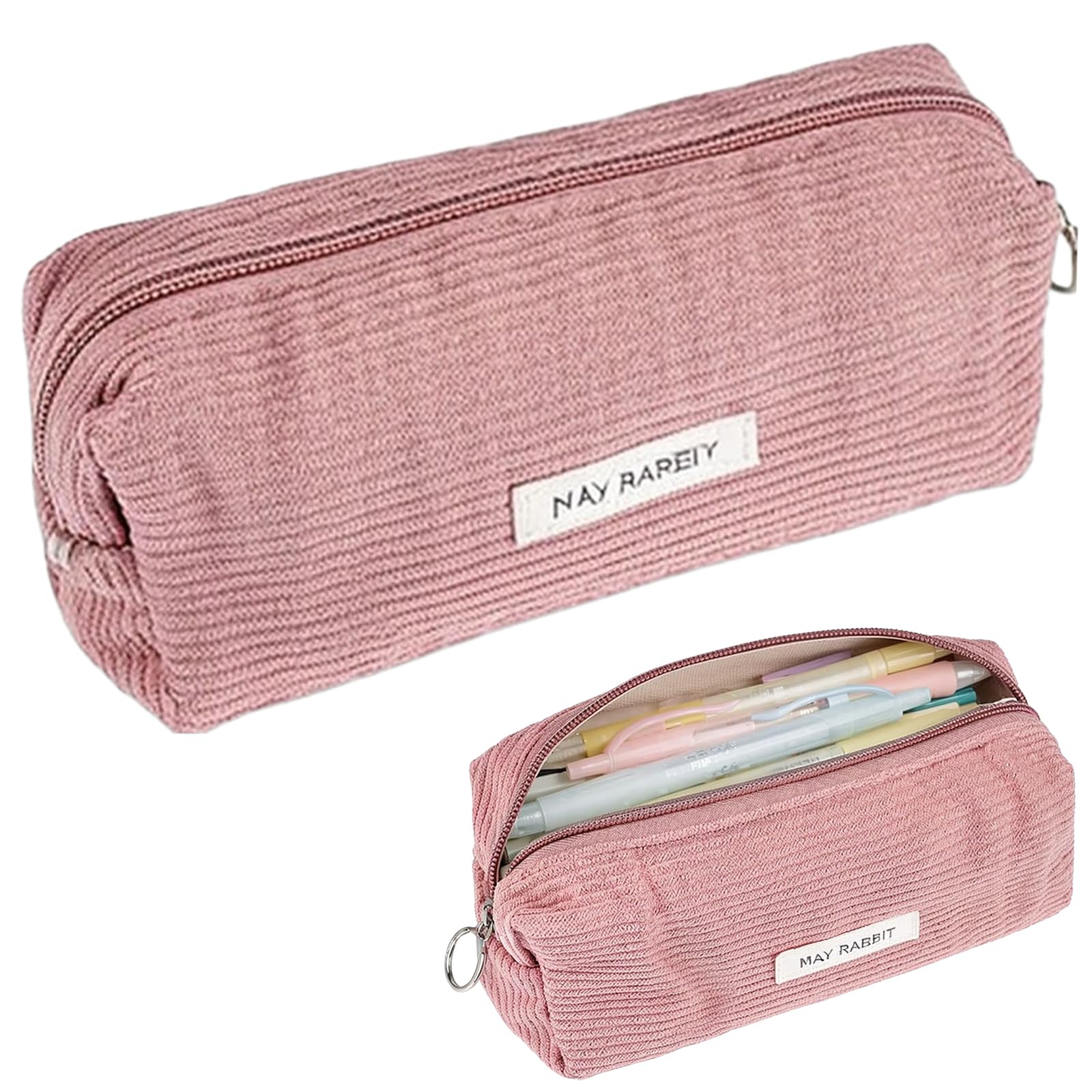 Ehuihuan Portatodo de Pana, Estuche para Lápices Aesthetic, Estuche Escolar de Tela con Cremallera, Gran Capacidad Estuche Monocromo, 19x7x6cm, Neceser de Cosméticos Pana (Rosa)