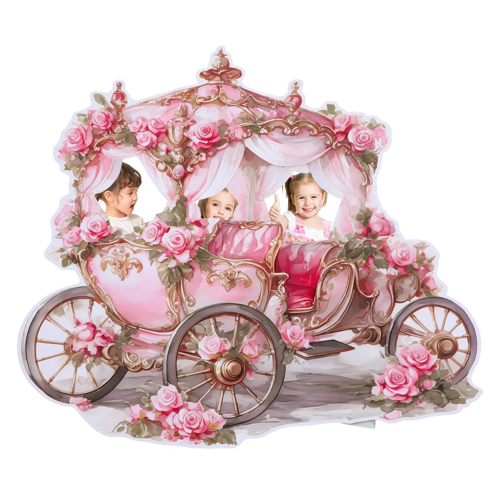 Toile de fond en carton pour photomaton de princesse – Découpe en carton grandeur nature – Toile de fond pour photographie – Décoration de fête d'anniversaire princesse (1, chariot de fleurs roses)