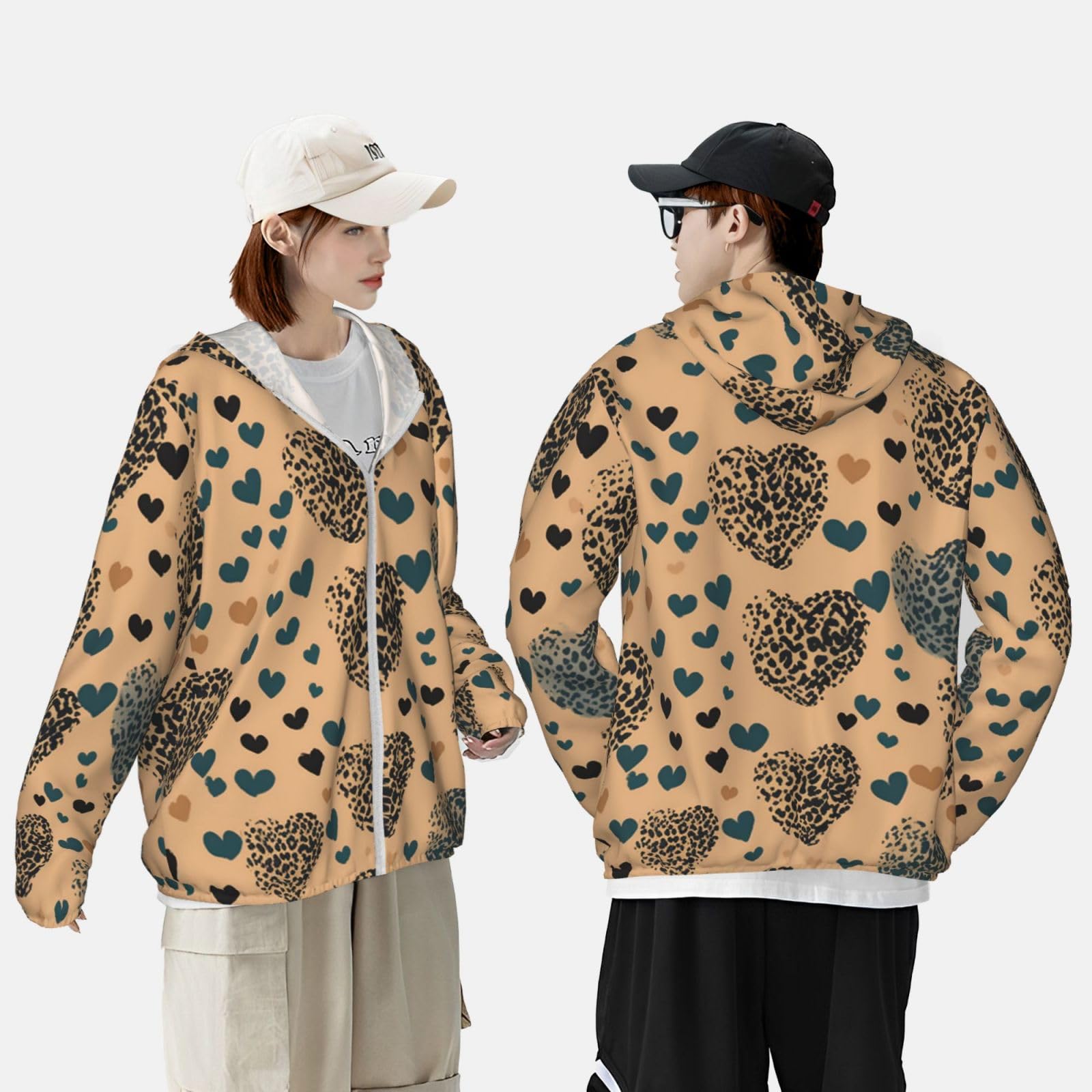 NONHAI Men's Sun Protection Jacket UPF 50+ Full Zipper Long Sleeve UV Hoodie Shirt Leopard Love Women's Outdoor Jacket
