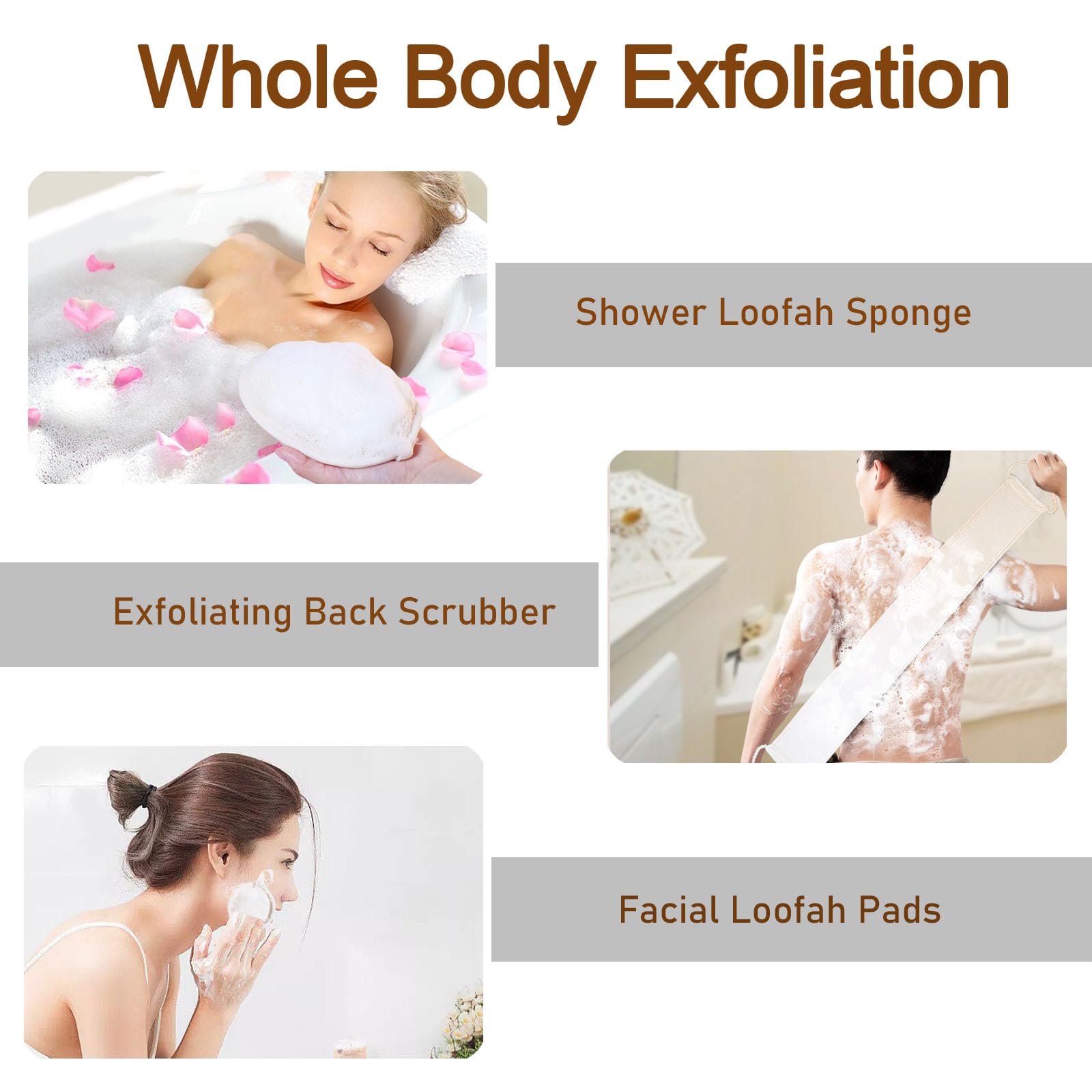 Esponja exfoliante corporal de lufa natural (paquete de 4), almohadilla facial de lufa natural para baño y ducha, para mujeres y hombres, fabricada con almohadillas de lufa ecológicas y