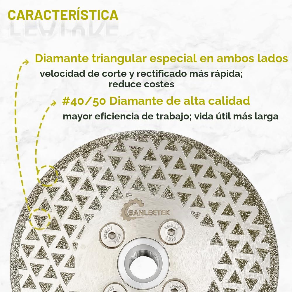 Disco Diamante Corte y Rectificado - 115mm SANLEETEK Doble Cara Electrochapado para Granito Mármol Cerámica Gres Porcelánico Cuarzo M14 Rosca
