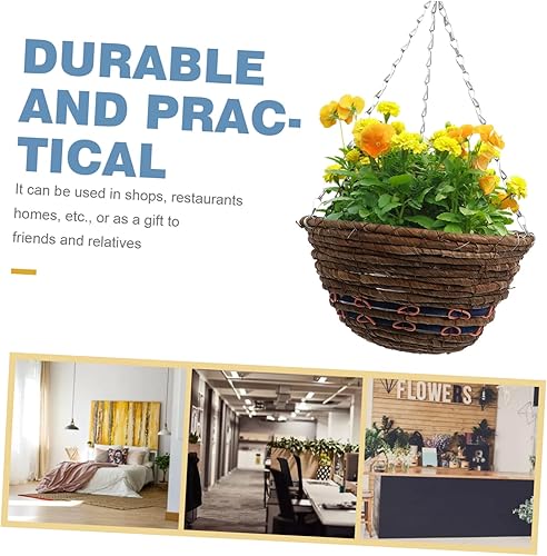 Miniatura 5 de Cesta de flores de ratán semicírculo, tejida para colgar, cestas de almacenamiento de mimbre para plantas, macetas colgantes al aire libre, macetas