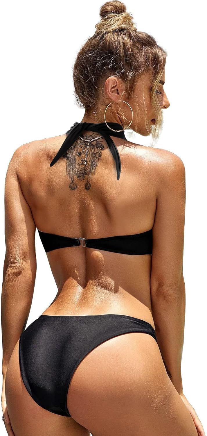 Lilosy Sexy Cute Underwire Cutout Halter Bikini Swimsuit Set Women Criss Cross Bathing Suit 2 Piece - Image 2