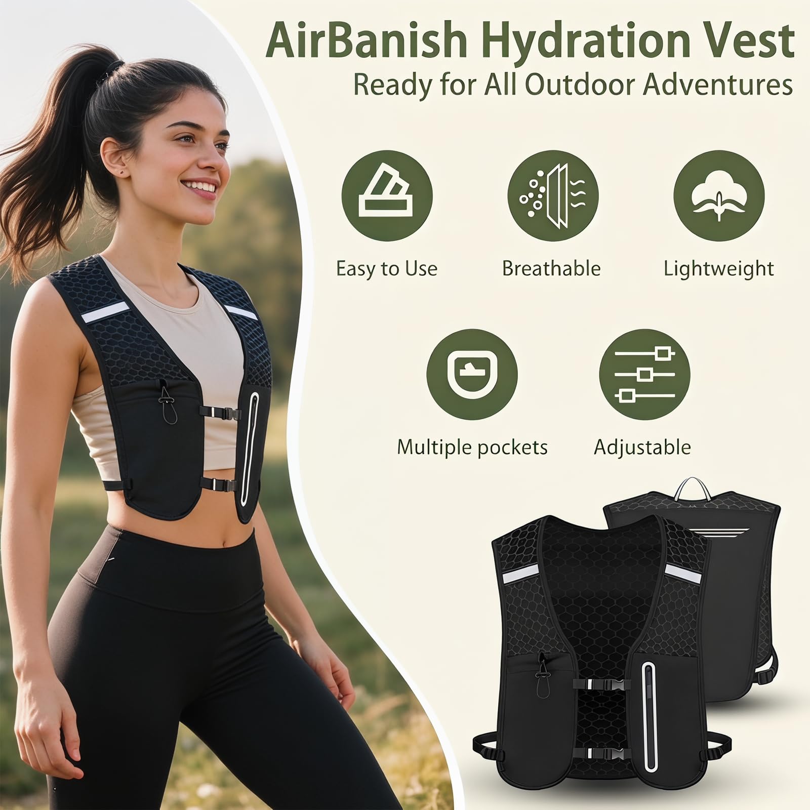 Laufweste Damen und Herren, Trinkweste mit 500ml Trinkflasche, Verstellbare Brustgurte, Leichter Trinkrucksack Runing Vest Reflektierend für Joggen Wandern Bergsteigen Radfahren Marathon