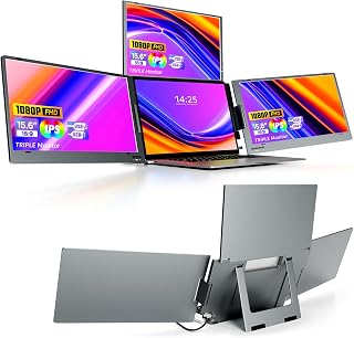 XAVION 15.6" Quad Screen Portable Foldable Triple Monitor with Single Wire | Quad Monitor Compatible with Windows & MAC OS... Price In India