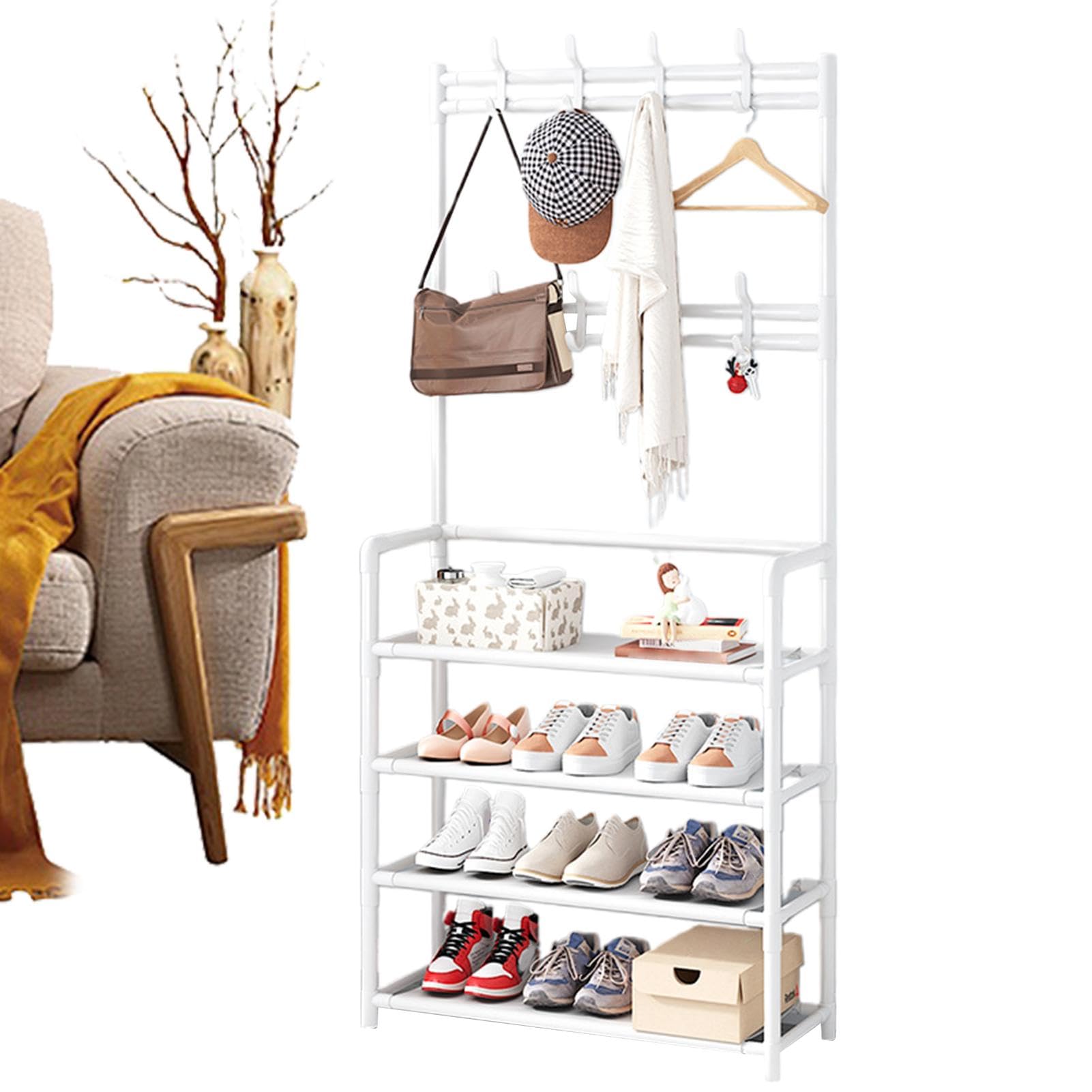 FGXHHS Multi-functional Clothes Rack with Shoe Storage & Hat Hooks | Floor-standing Hanger for Bedroom Dormitory Stylish Household Indoor Use