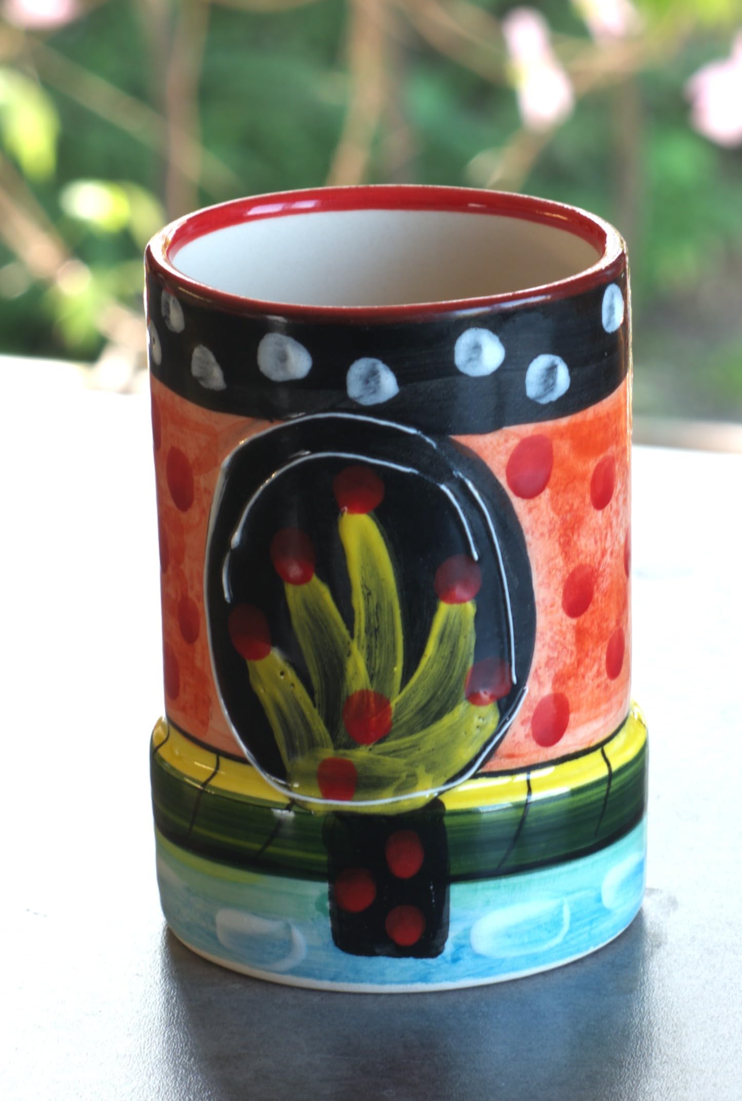 Olla de cerámica pintada a mano | Tuscany or Picasso Theme | Fabricado en España | Soporte para utensilios, decoración de cocina, tarro organizador de almacenamiento para cucharas, cubiertos