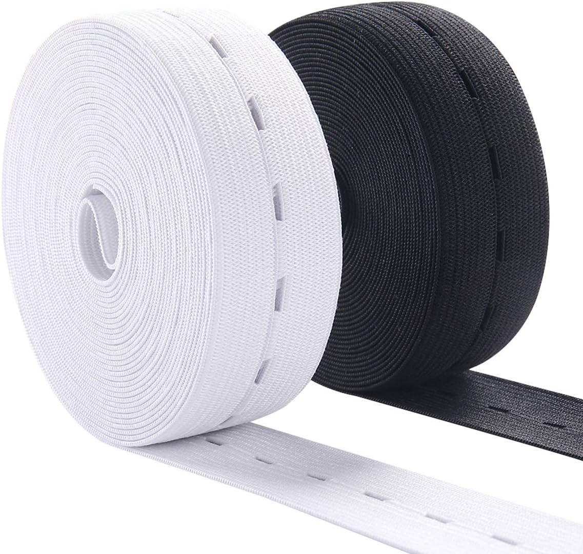 Buttonhole Elastic Band 1 Inch Wide Elastic Bands Stretch Knitting Elastic Spool Adjustable Elastic Band for Sewing 10Yard (5 Yard of White and 5 Yard of Black)