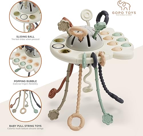 Miniatura 5 de GOPO TOYS Juguetes Montessori para niños mayores de 18 meses – Juguetes de clasificación y apilamiento de madera y juguete de actividad de cuerda de