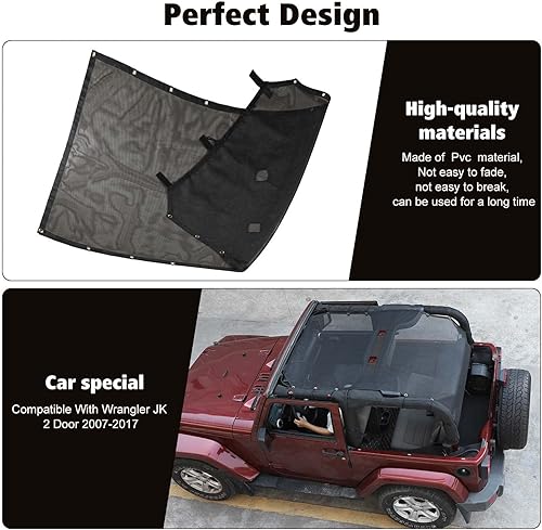 Miniatura 2 de Parasol de malla para protección UV, accesorios exteriores para Jeep Wrangler JK 2 puertas 2007-2017, estilo extendido
