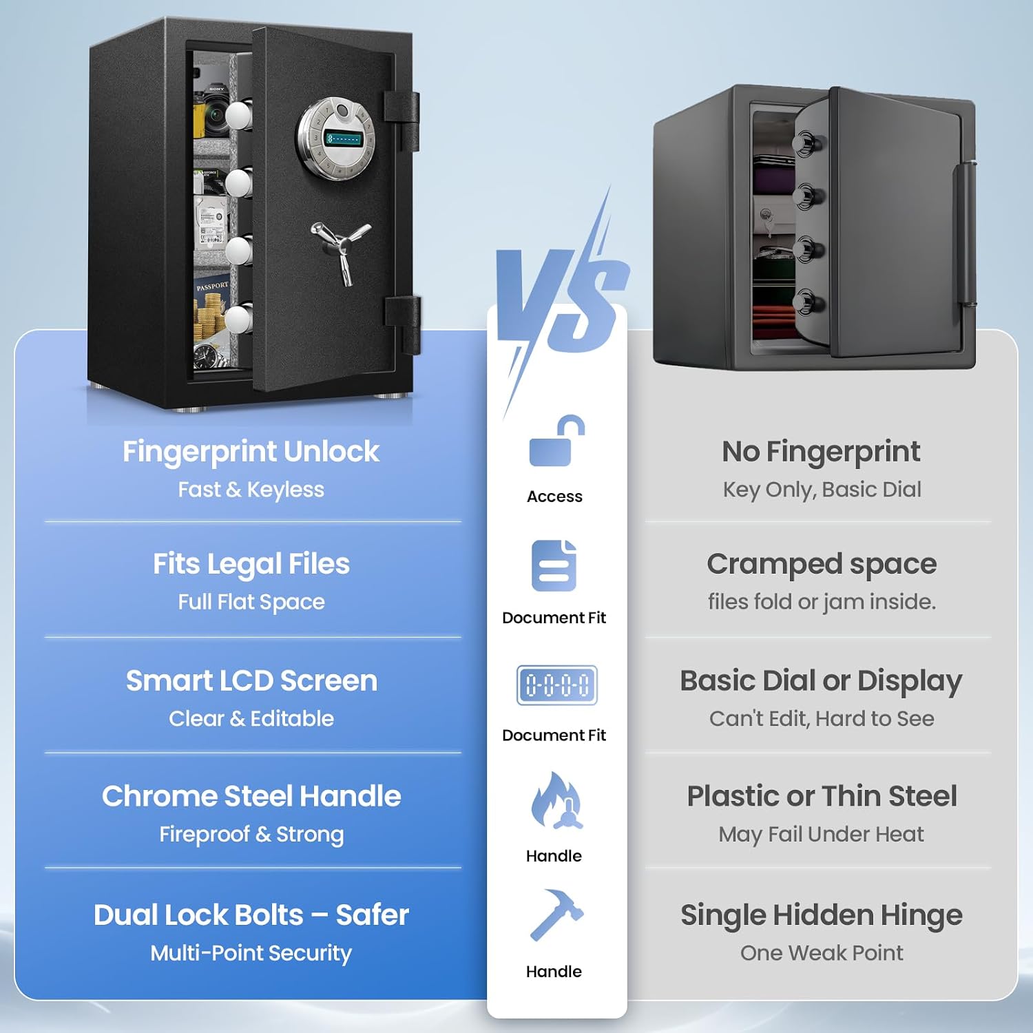 6.0 CuFt Large Fireproof Safe with Biometric Access– Reinforced Steel Body (Over 90LB), Dual Adjustable Shelves, LCD Display & Heat-Sealing Fire Gasket for Home Security