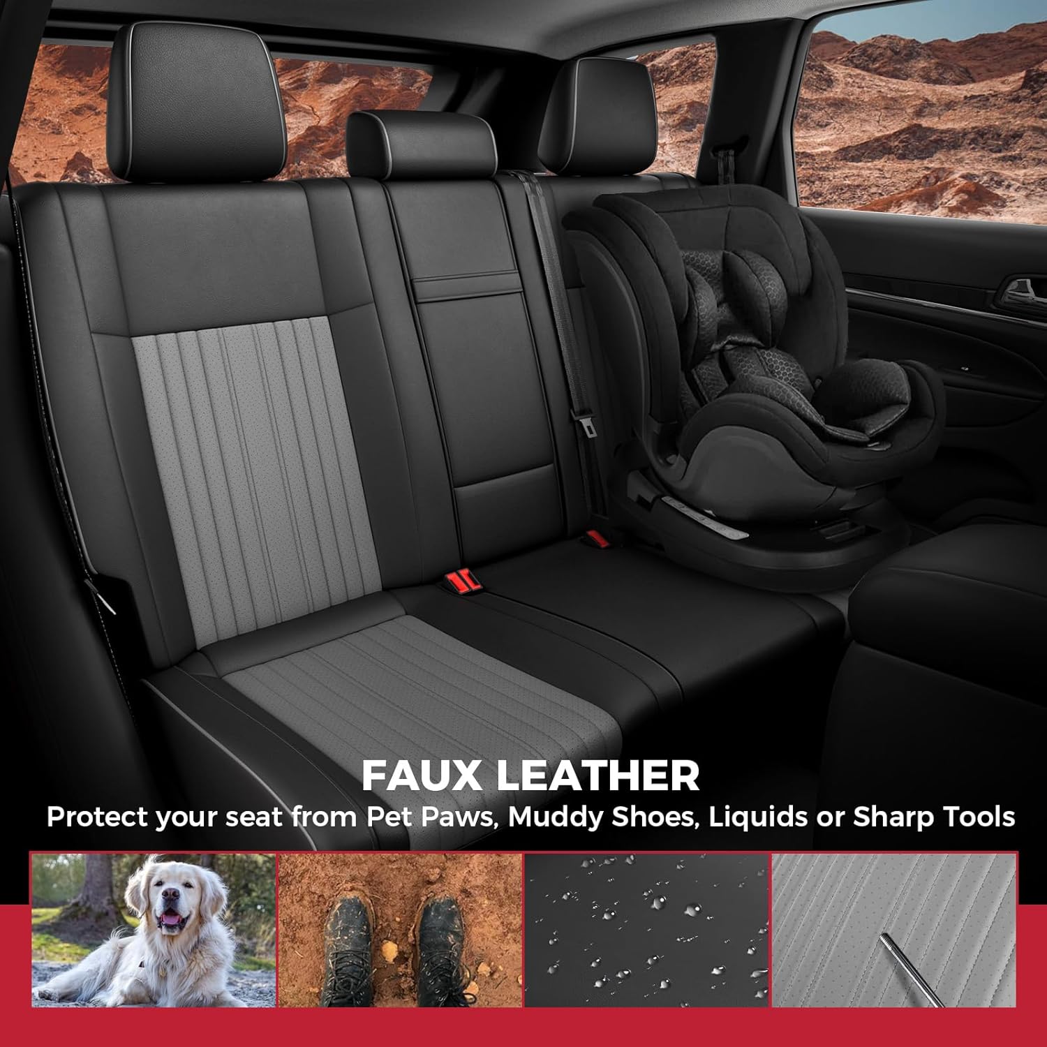 FREESOO Seat Covers for Jeep Grand Cherokee 2011-2021 - Custom Fit Full Set Car Seat Protectors with Airbag Compatibility, Waterproof Car Seat Cover (Black Grey)