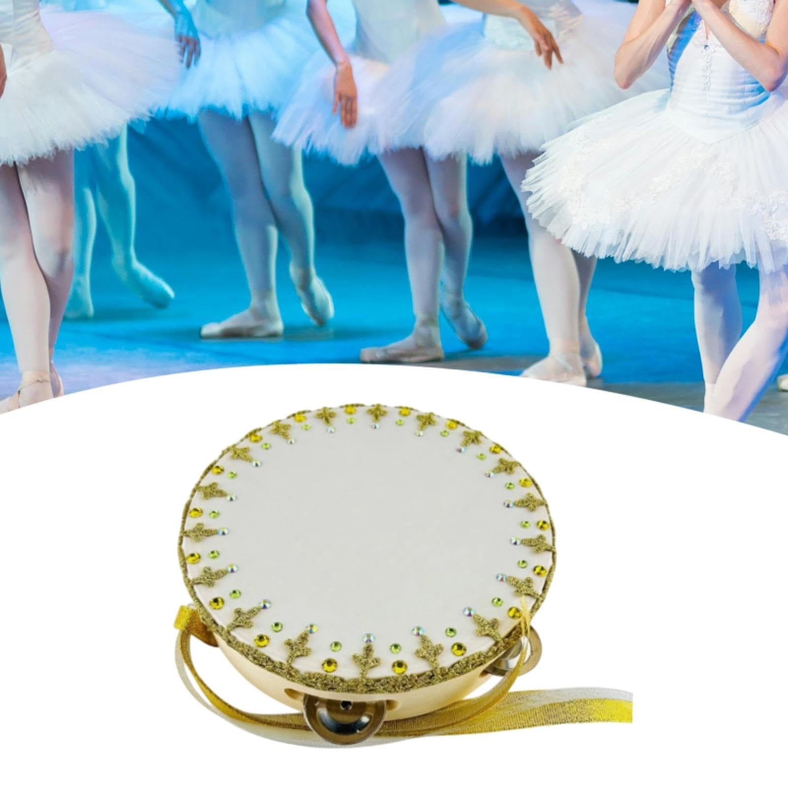 Pandereta de Ballet, Instrumento de Percusión Manual, Accesorio de Danza, Hecho a Mano, Ligero, en La Madera, Apto para Competiciones, 7 Inch