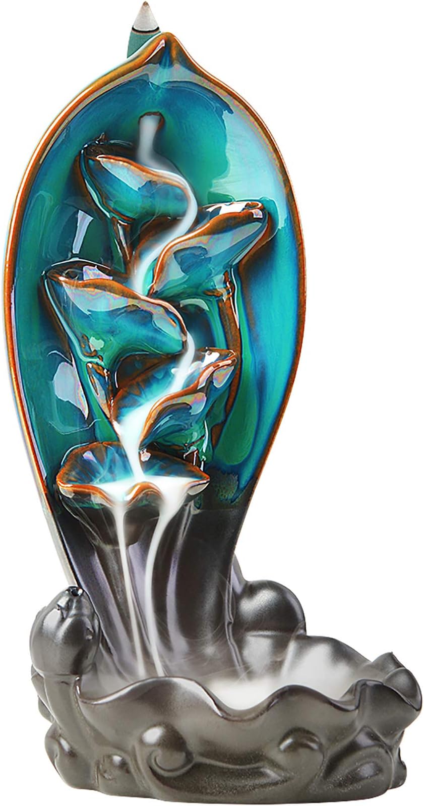 SPACEKEEPER Waterfall Incense Burner Backflow Incense Holder with 120 Backflow Incense Cones & 30 Incense Sticks for Home Office Yoga, Green