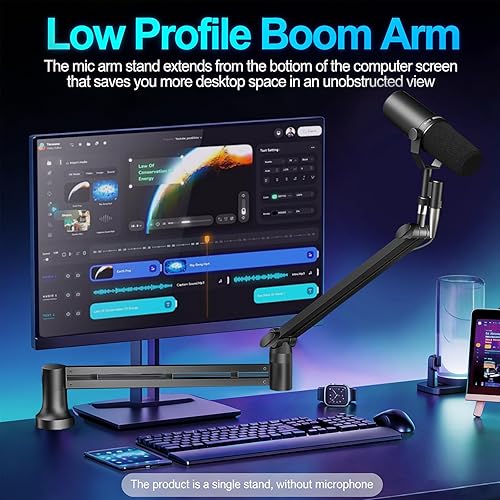 Miniatura 2 de Brazo de micrófono de perfil bajo para Blue Yeti – Brazo de brazo resistente de 4.4 libras con abrazadera de escritorio mejorada de 2.8 in, ajustes