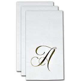 Gift Boutique 100 Gold Monogram Guest Napkins Letter A Disposable Paper Pack Elegant Metallic Golden Foil Dinner Hand Napkin for Bathroom Powder Room Wedding Holiday Baby Shower Decorative Towels