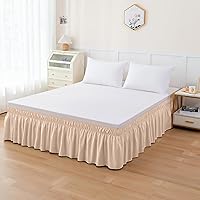 Vista 3 de Funda elástica para cama, estilo envolvente, resistente a las arrugas, cómoda, con volados, caída de 16 pulgadas, color blanco