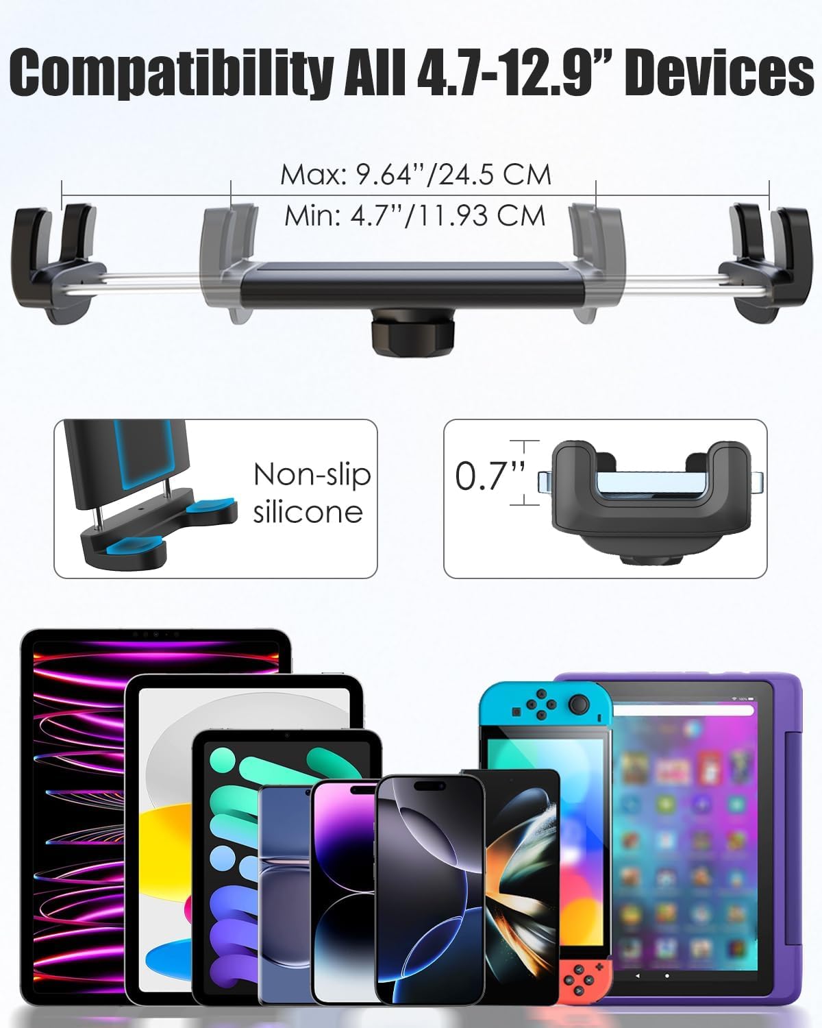 [Passgenau] Tablet Halterung für Tesla Model 3/Y, Rücksitz iPad Halter Auto, 360° Handyhalterung, Tesla Zubehör für iPad Pro 12.9/11, Air, Mini, Galaxy Tab, iPhone