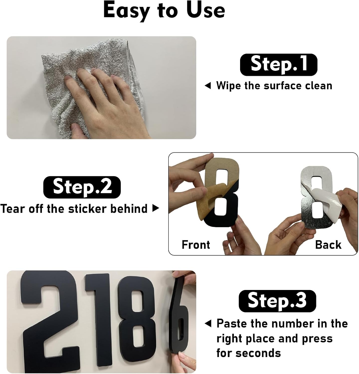5 Inch Self Adhesive House Numbers, Acrylic Modern House Address Numbers and Letters, Black Adhesive Mailbox Door Number Letters for Office Hotel Apartments Outside (B)