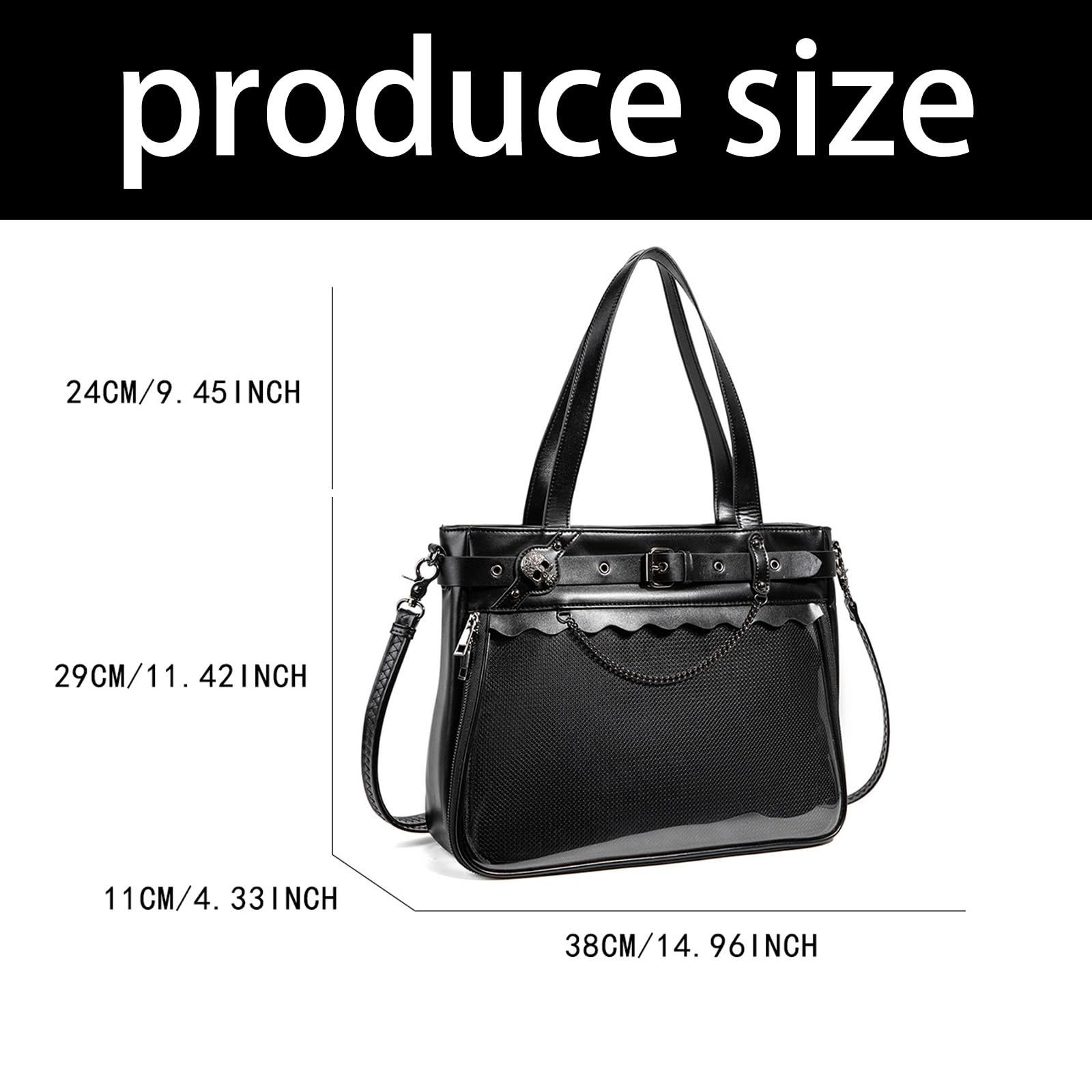Borsa a tracolla giapponese per cosplay con finestra trasparente, tasche multiple e tracolla regolabile in pelle PU borsa a tracolla anime