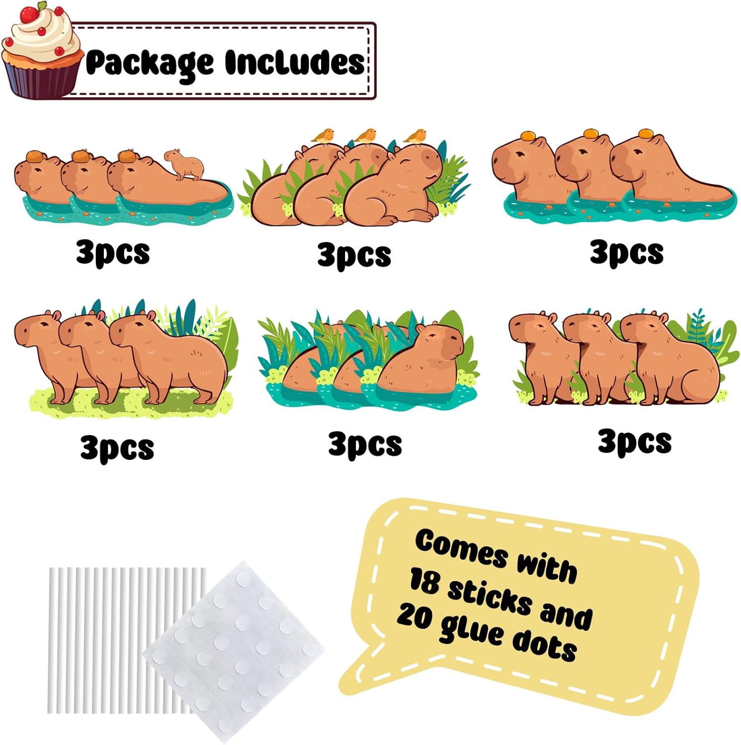 18 PCS Capybara Cupcake Toppers For Birthday Baby Shower Animal Capy Bara Water Guinea Pig Cake Decor Picks Capybara Party Decorations Supplies