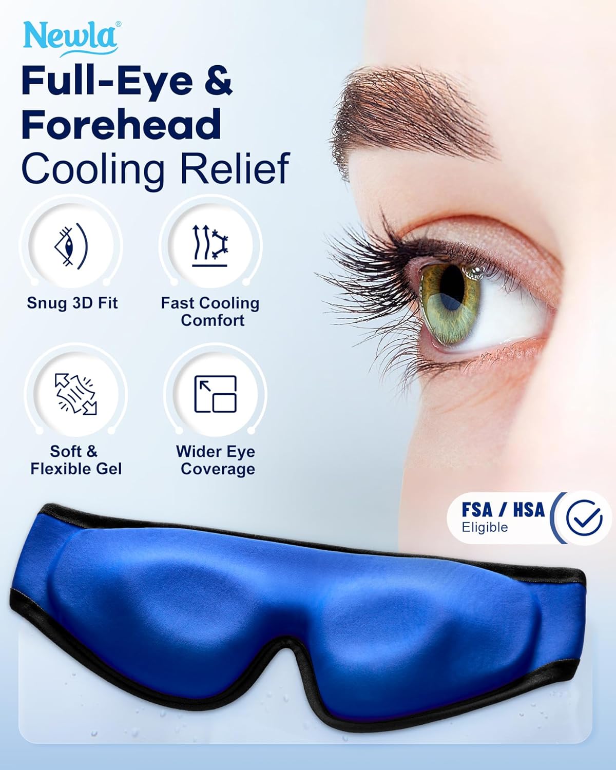 Cooling Gel Eye Mask for Puffy Eyes, Larger Full-Eye Cold Compress for Swelling, Ice-Cold Therapy, Forehead & Upper Cheek Cooling Relief, Reusable Headache and Migraine Mask, FSA Eligible HSA, Black