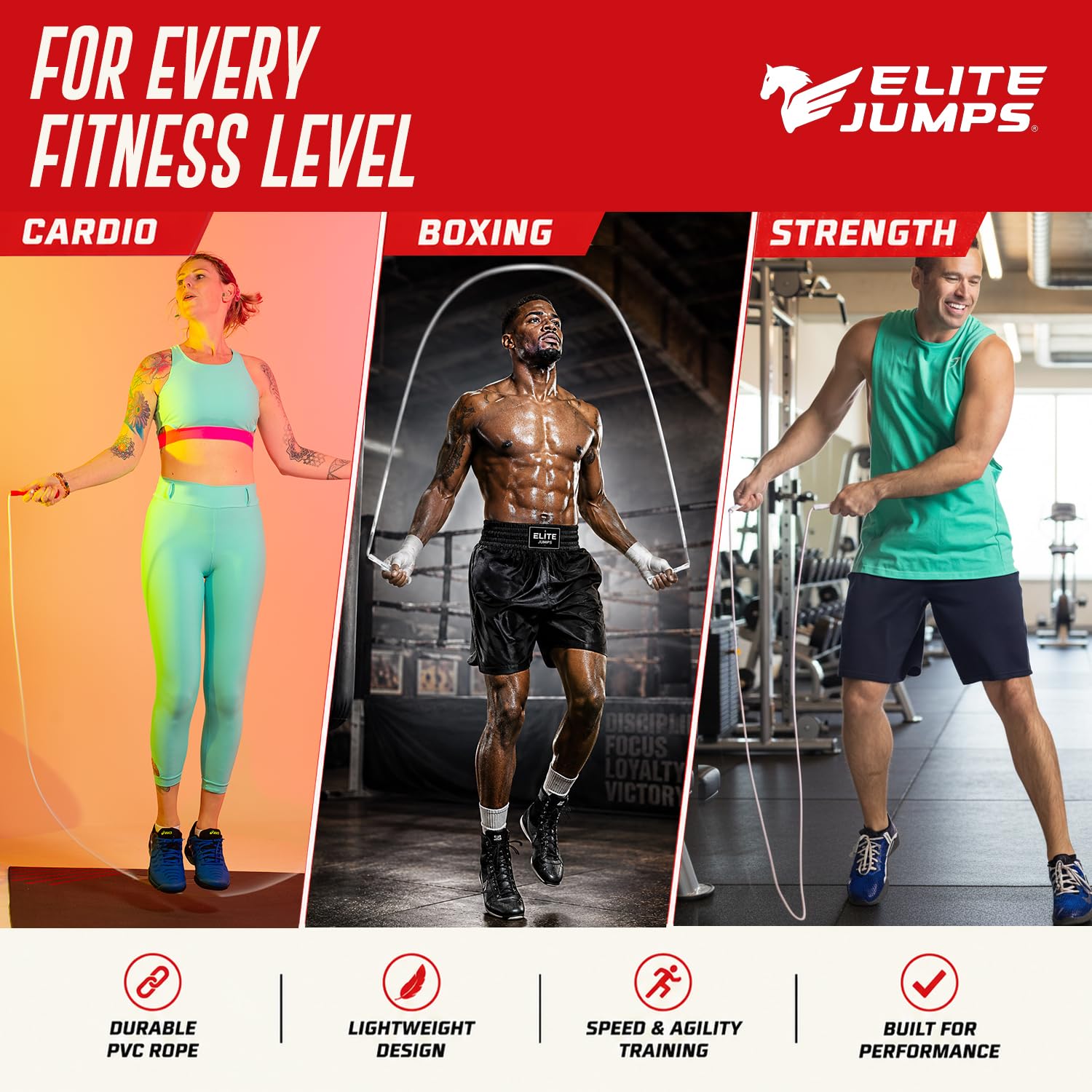 EliteSRS Skakanka z PCW 6 mm do fitnessu, regulowana skakanka bokserska do użytku wewnątrz i na zewnątrz, z niezniszczalnymi uchwytami i bardzo trwałym, nieskręcanym PCW, skakanka dla mężczyzn i