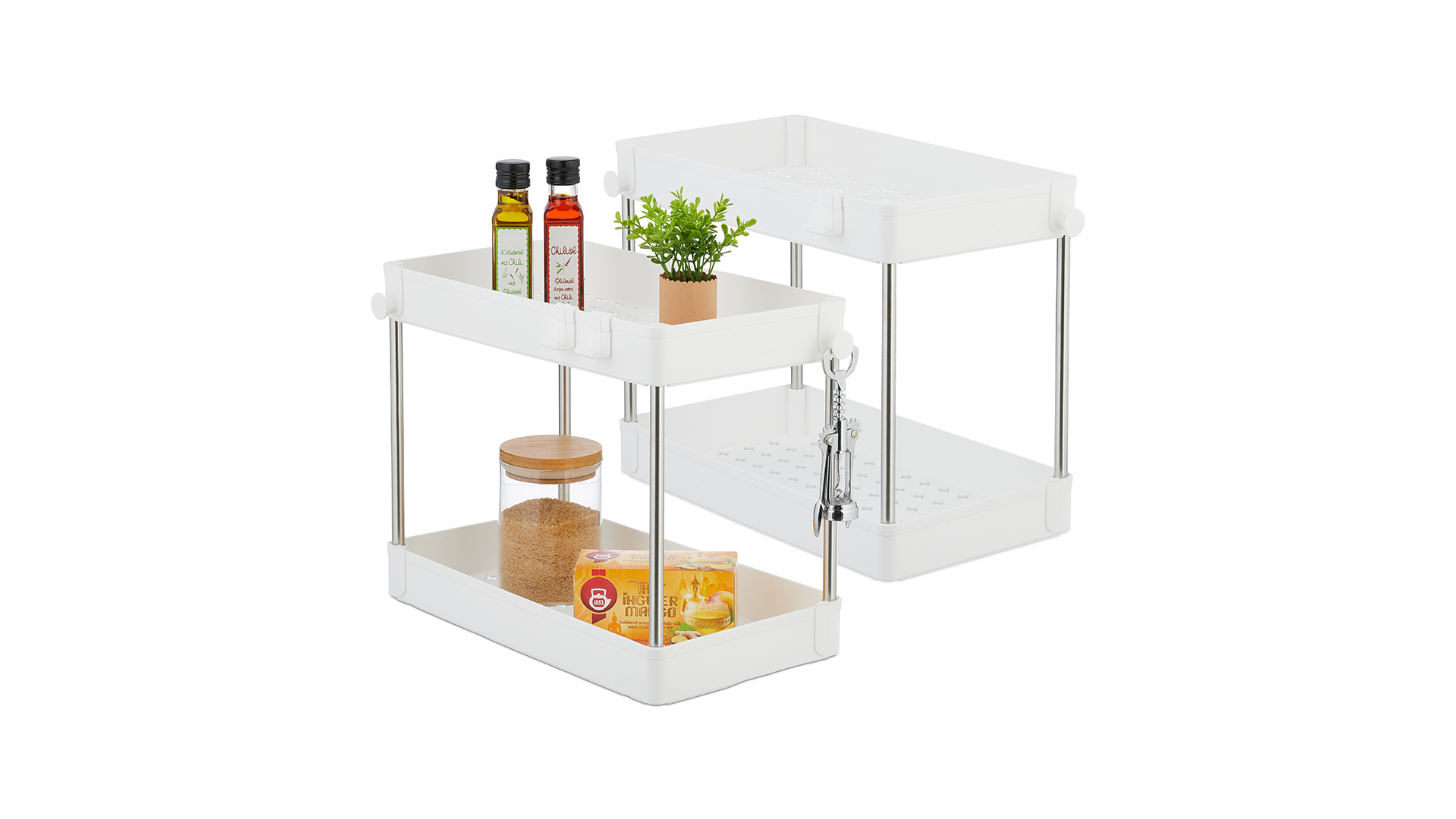 Organisateur Sous évier 2 Niveaux Lot De 2 Organisateurs Sous évier Relaxdays - 2 Niveaux, 4 Crochets - Blanc 32x40x22 Cm