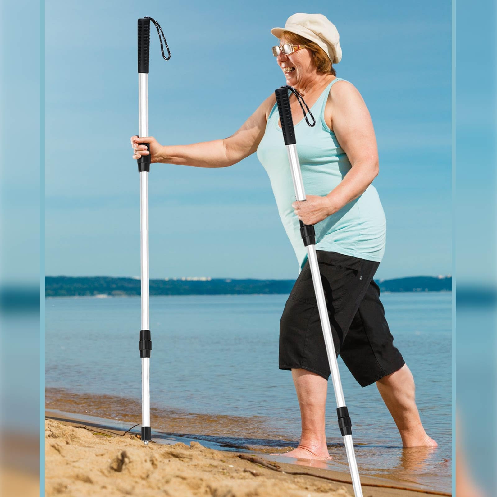 2 pala da spiaggia regolabile da 34,65 a 63,98 pollici setaccio per sabbia per la pala da sabbia da spiaggia include cestino da 11,4 e 15,5 cm, strumento affidabile per setacciare la