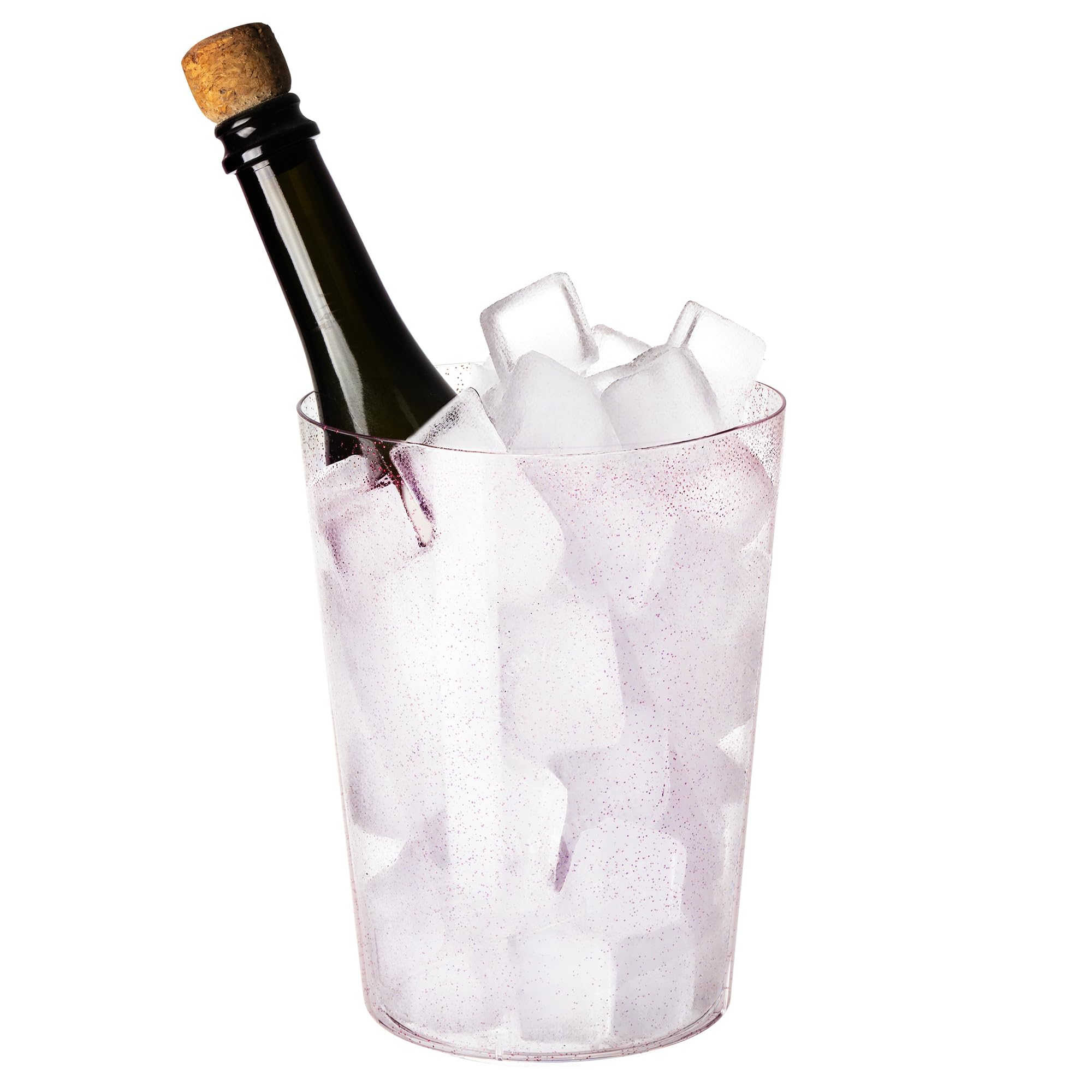 Lot de 12 seaux à glace jetables en plastique pour fêtes, or rose pailleté transparent pour mariage, bon comme un grand refroidisseur de champagne ou un refroidisseur de bouteille de vin classique