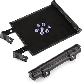 ROSELLE 2 in 1 Leather Dice Mat Dice Tray for DND Dice, Scroll Dice Tray and Rolling Mat with Zipper Holder, Compatible with DND D&D Dungeons & Dragons GameBlack,Only Mat