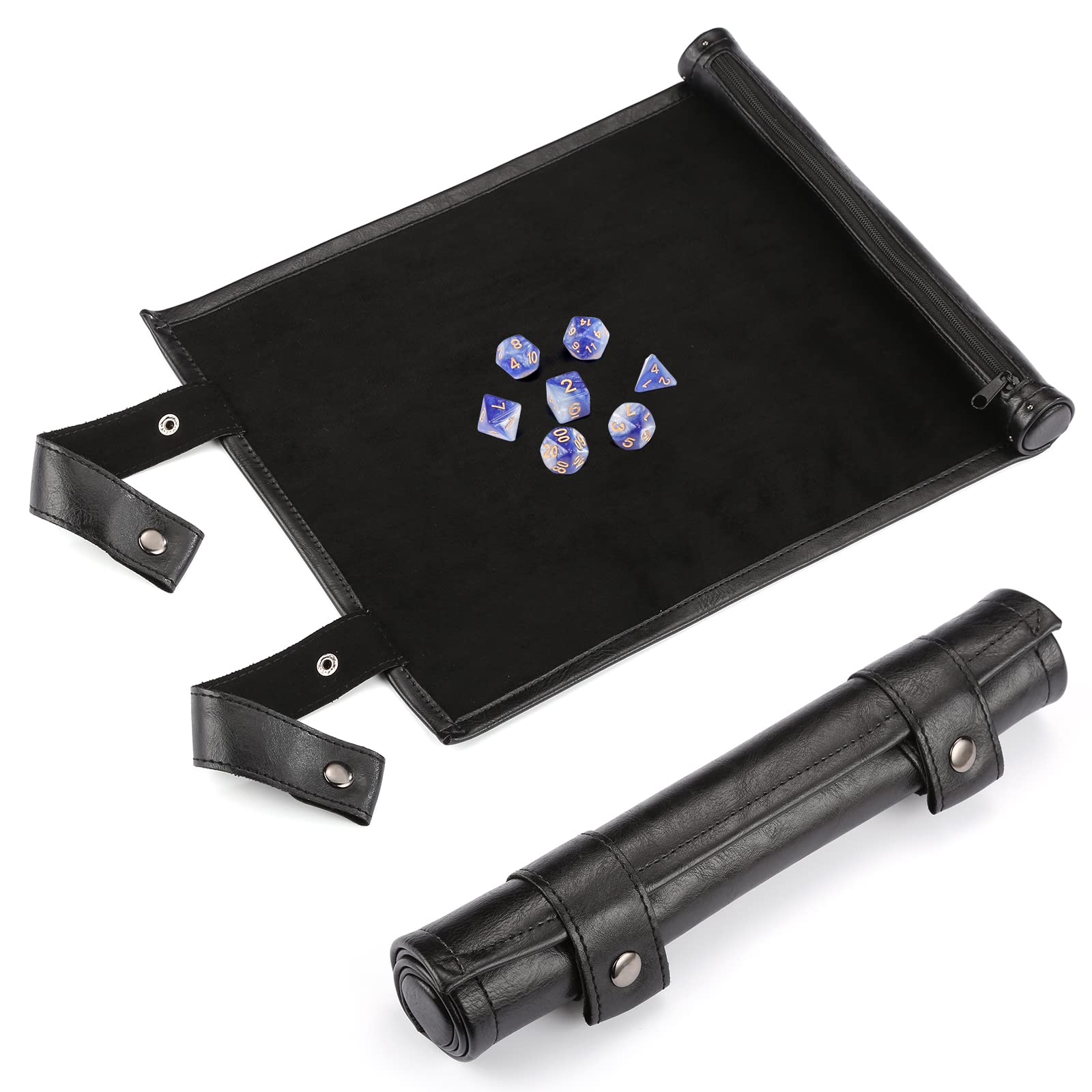 ROSELLE 2 in 1 Leather Dice Mat Dice Tray for DND Dice, Scroll Dice Tray and Rolling Mat with Zipper Holder, Compatible with DND D&D Dungeons & Dragons Game(Black,Only Mat)