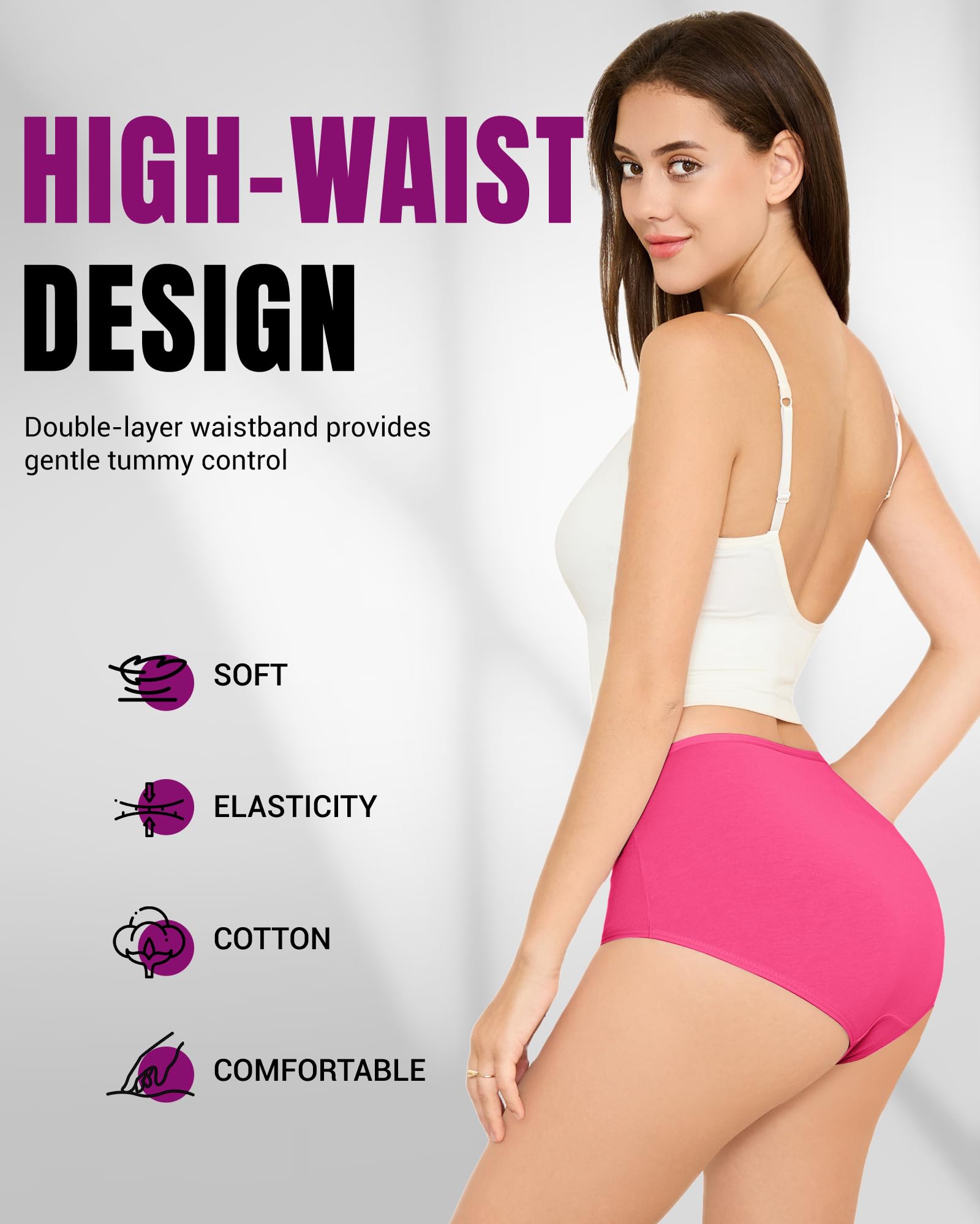 TANSTC Mutande Slip Donna Cotone Vita Alta Culotte Donna Comode Elasticizzato Sexy Intimo, Pacco da 5