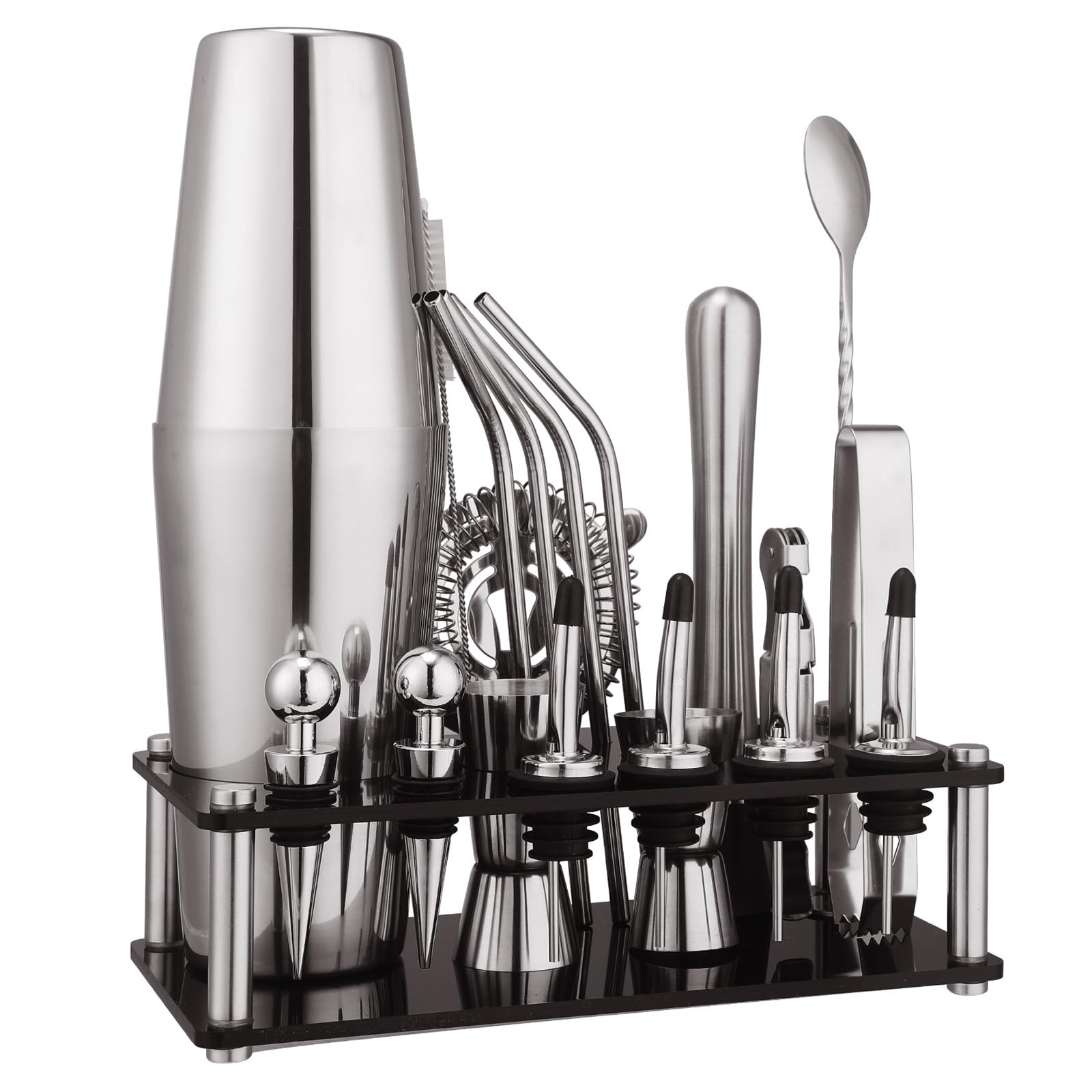 Cocktail Shaker Set, Bartender Kit with Acrylic Stand, 20-Piece Stainless Steel Cocktail Shaker Set, Professional Bar Tools for Drink Mixing, Home, Bar, Party, Practical Bar Accessories