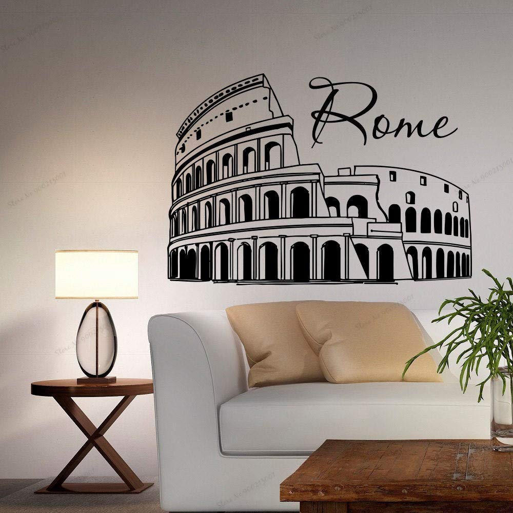 Calcomanía de pared de vinilo removible - Calcomanía de pared removible negra - Coliseo, Monumento, Arquitectura, Ciudad, Decoración del hogar, Sala de estar, Dormitorio, Calcomanía de pared 57x40 cm