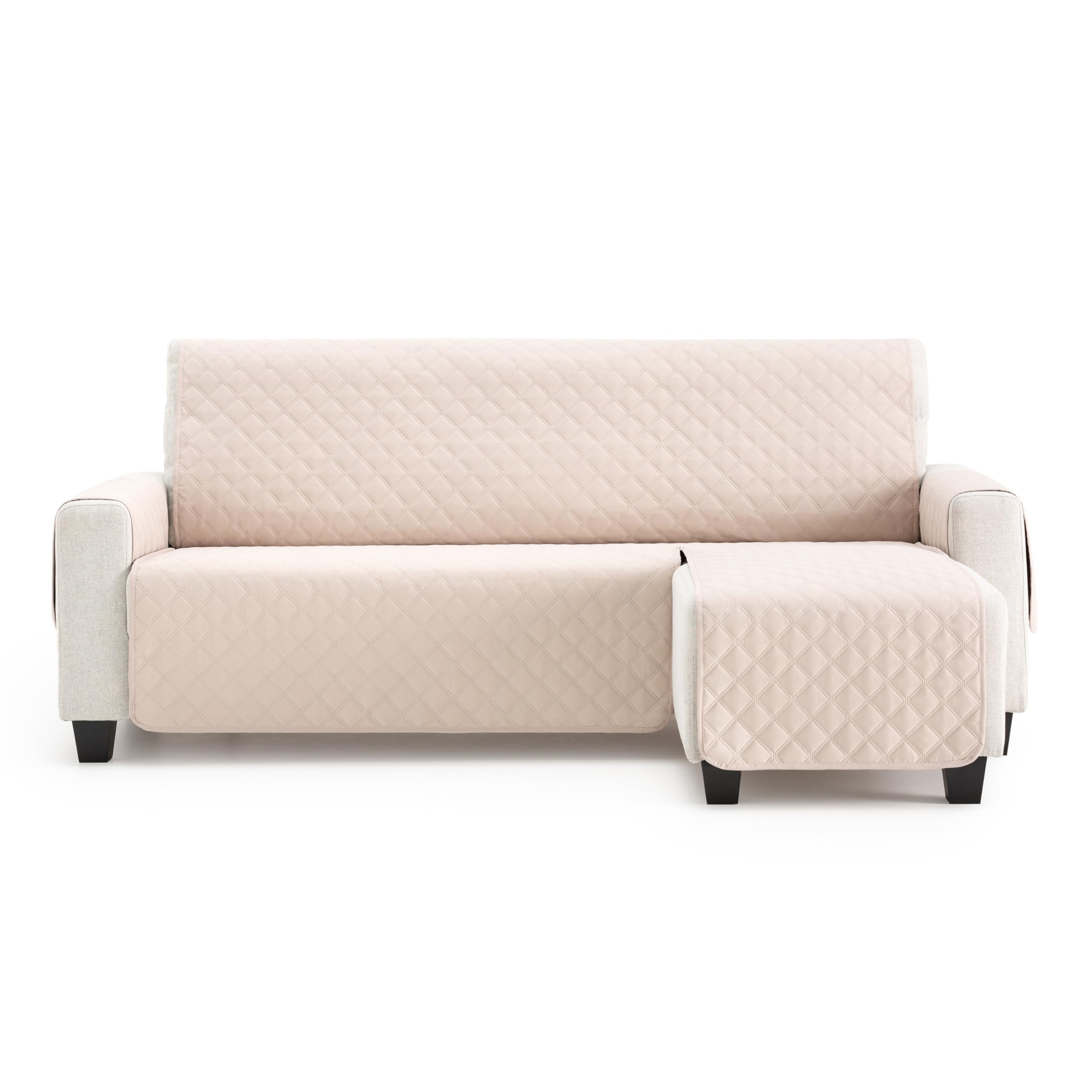 MAXIFUNDAS | Cubre Sofá Chaise Longue Acolchado Brazo Derecho | Tamaño 240cm | Color Beige | Cubre Cubre Sofá con Cintas Traseras | Modelo MAUI OEKO-TEX STANDARD 100