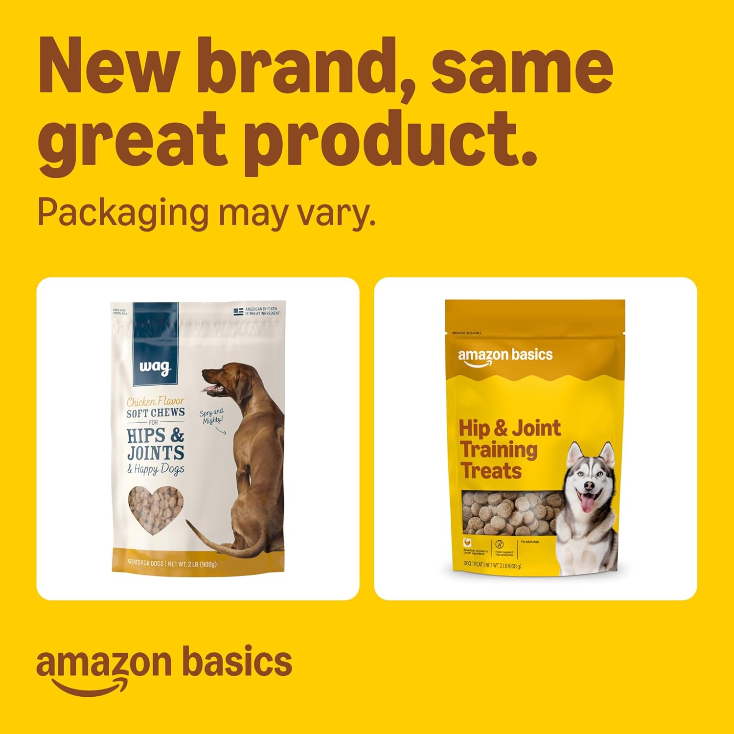 Amazon Basics Chicken Flavor Hip & Joint Training Treats for Dogs, 2 lb. Bag (32 oz) (Previously Wag)