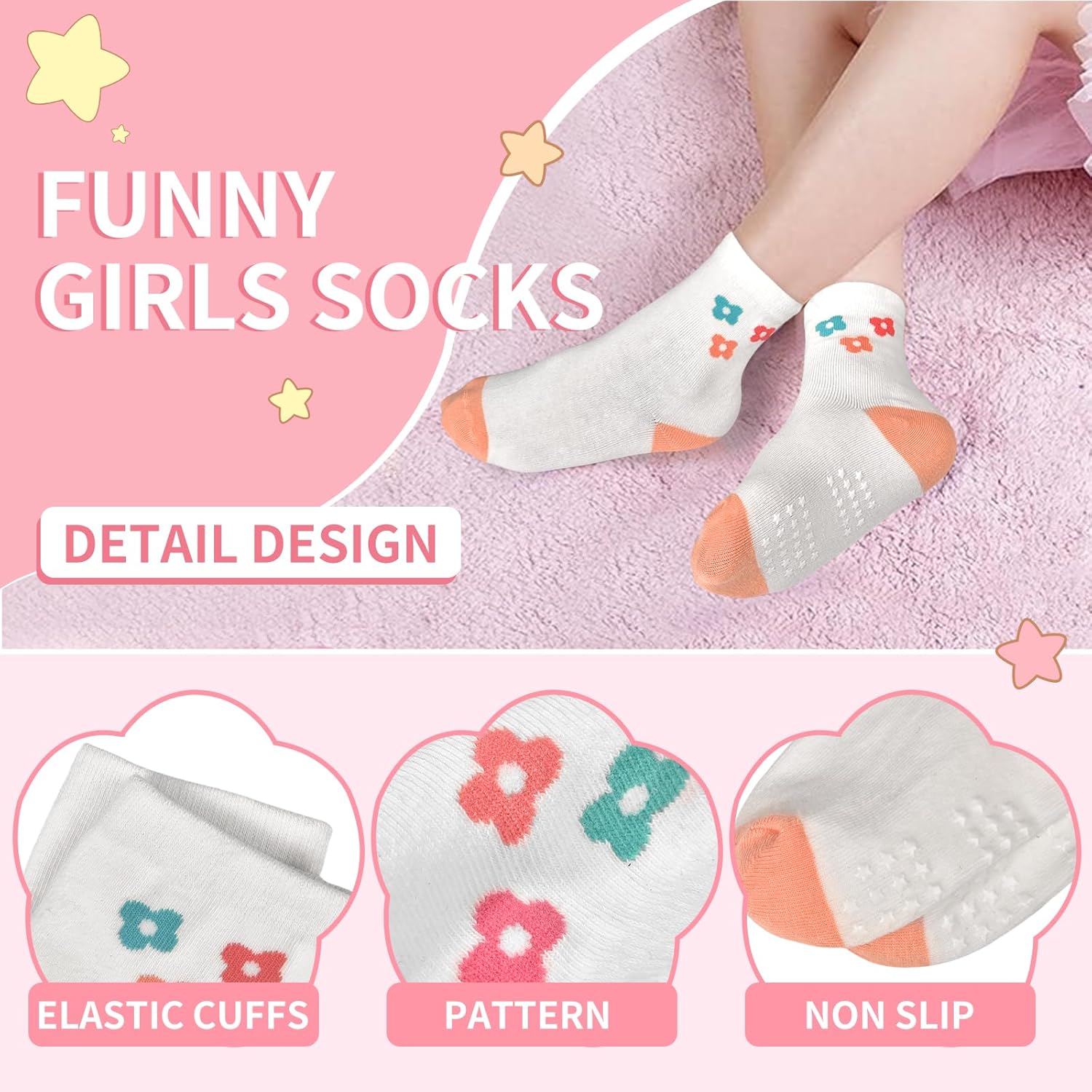 ELUTONG Toddler Grip Socks 12 Pack Non Slip Grips Crew Socks for 1-7 Years Infant Baby Boys Girls Kids - Image 3