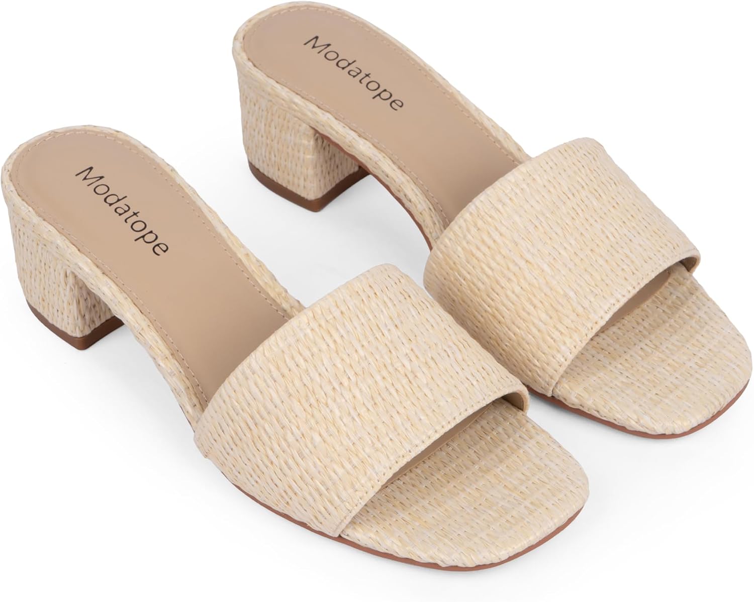 Modatope Braided Sandals Women Chunky Heel Square Toe Sandals for Women Open Toe Heeled Mules - Image 5