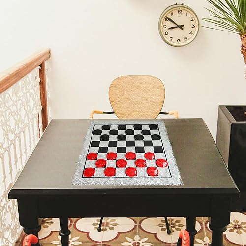 Vista 12 de SEETOOOGAMES Juego de mesa de damas gigantes – Alfombra reversible grande 3 en 1 – Juego de Tic Tac Toe para niños, adultos y actividades familiares